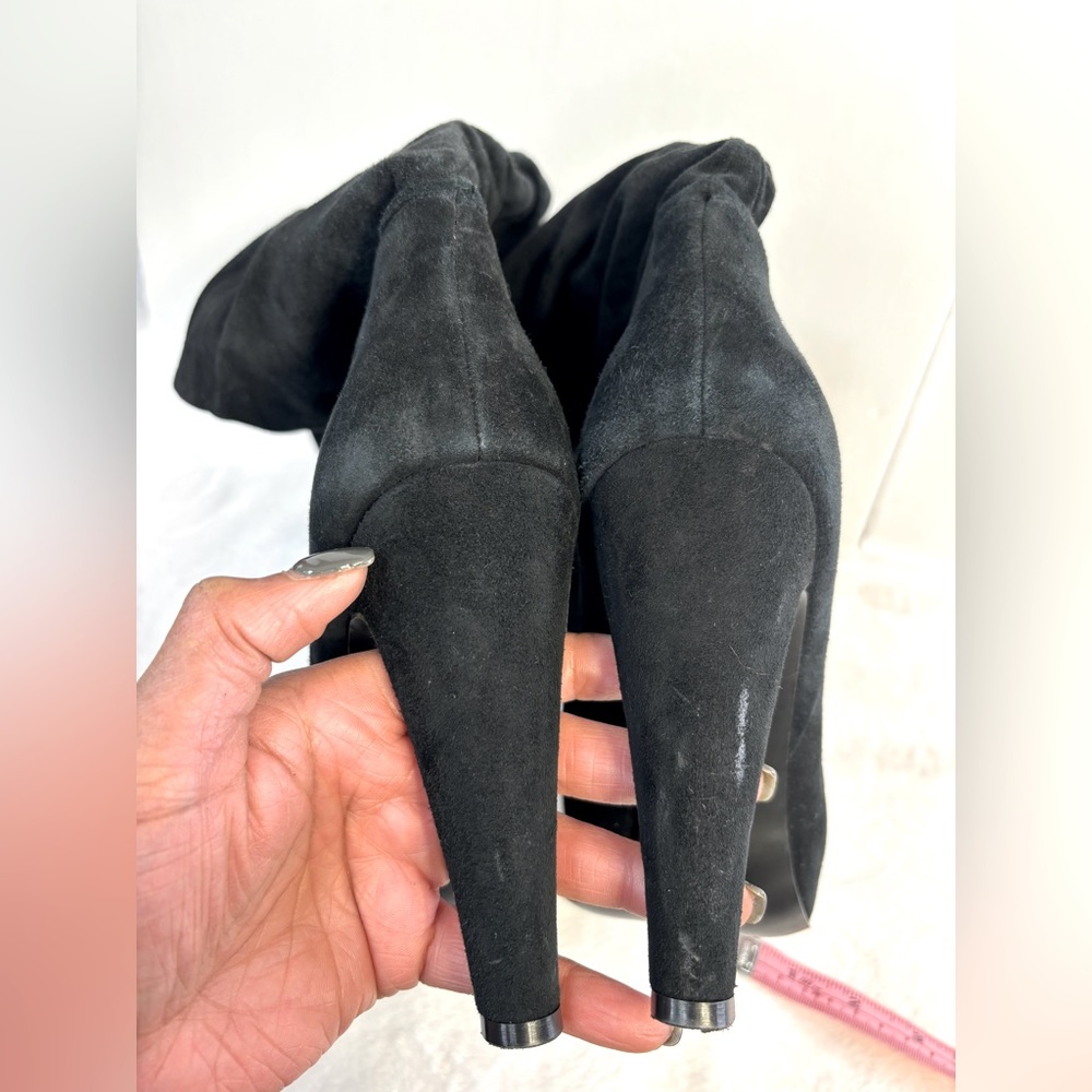Steve Madden Black Suede Ruched Knee High Boots - Picture 12 of 13